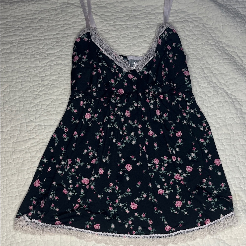 Laura Ashley Black and Pink Floral Chemise